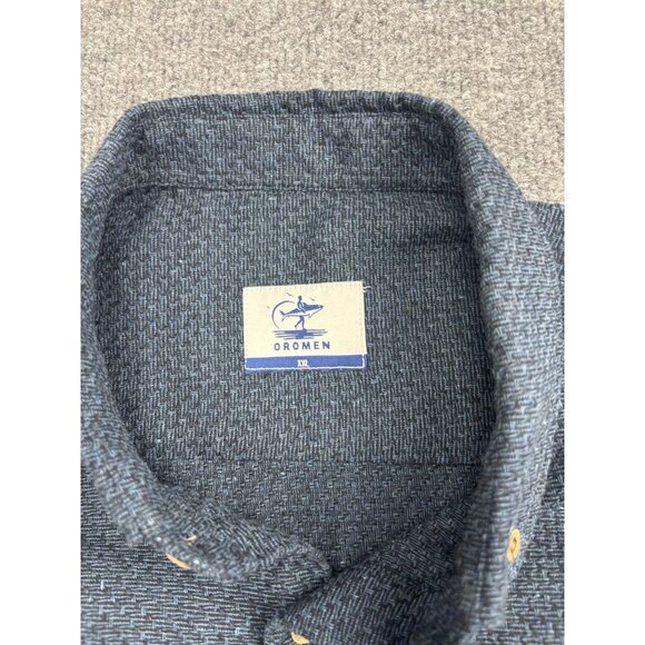 OROMEN Shirt Mens 2XL Blue Short Sleeve Button Down Cotton Textured Pocket Woven - Picture 2 of 6